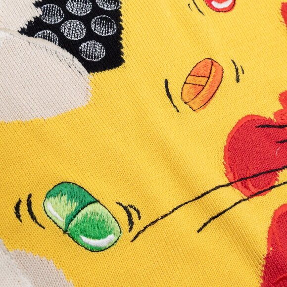 Vintage Iceberg Cat Sweater Yellow Knit Jumper Italy Cartoon Graphic Rave Party - Picture 9 of 12